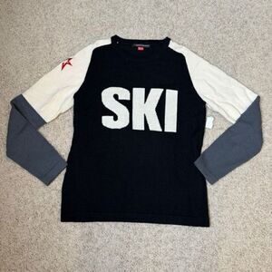 Perfect Moment Ski Merino Wool Sweater Mock Neck Base Layer Black White